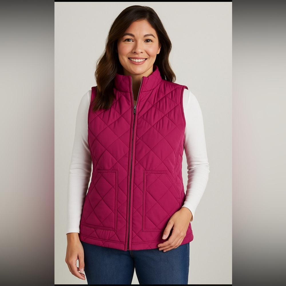 Valerie Bertinelli Quilted Vest‎ Women’s Small – Magenta Pink